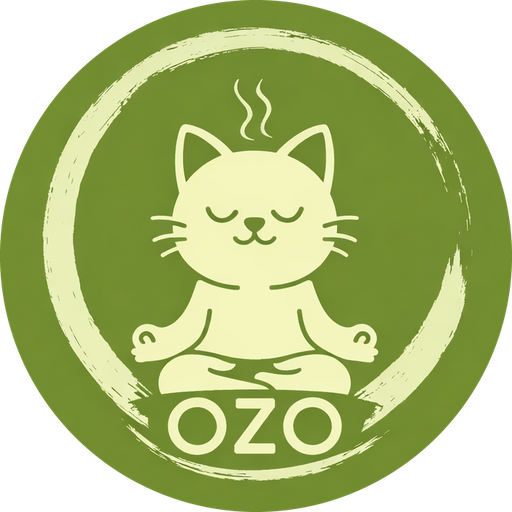 OZO logo: a cat meditating inside a circle